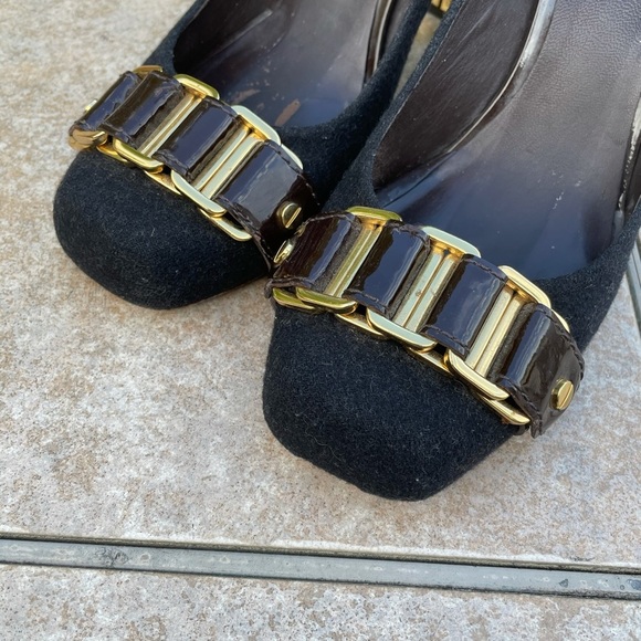 TORY BURCH Wool Pumps Heels Gold Size 9M - Picture 2 of 11
